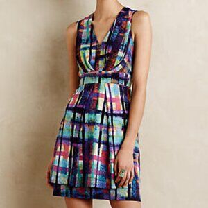 ANTHROPOLOGIE Kalix Dress Colorful Purple Print Sleeveless Mini V-Neck NEW
